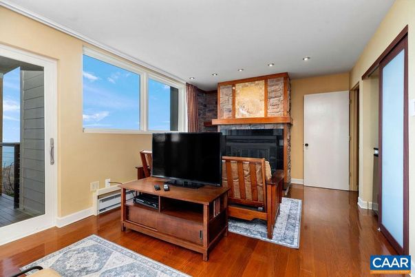 Fireplace, Interior, Recessed Lighting, Wood Texture Flooring