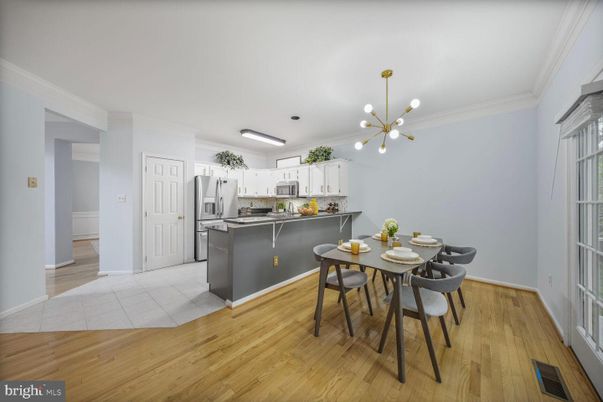 Dining room, Interior, Kitchen, Pendant Lights, Wood Texture Flooring