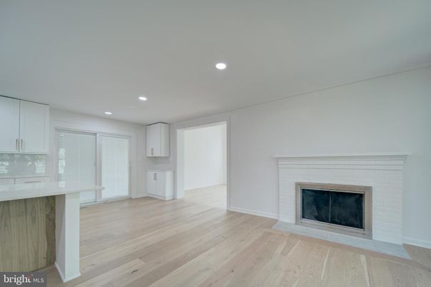 Empty room, Fireplace, Interior, Recessed Lighting, Wood Texture Flooring