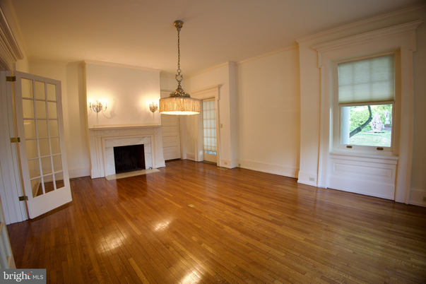 Empty room, Fireplace, Interior, Pendant Lights, Wood Texture Flooring