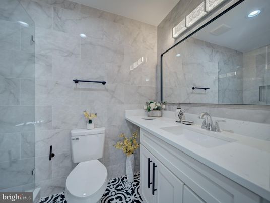 Bathroom, Glass Shower, Interior, Marble Walls, Recessed Lighting