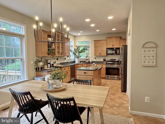 Dining room, Interior, Kitchen, Pendant Lights, Recessed Lighting, Stainless Steel Appliances