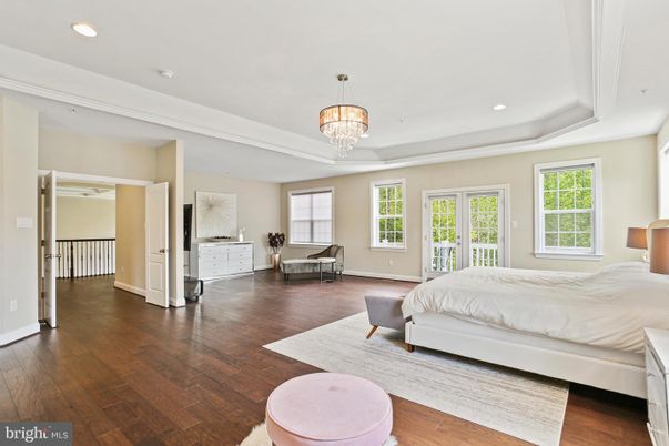 Bedroom, Chandelier, Interior, Recessed Lighting, Wood Texture Flooring