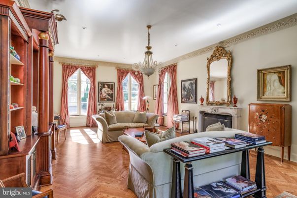 Chandelier, Fireplace, Interior, Living room, Recessed Lighting, Wood Texture Flooring