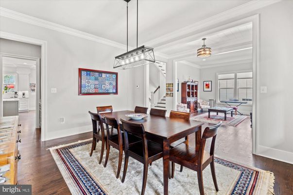 Dining room, Interior, Pendant Lights, Wood Texture Flooring
