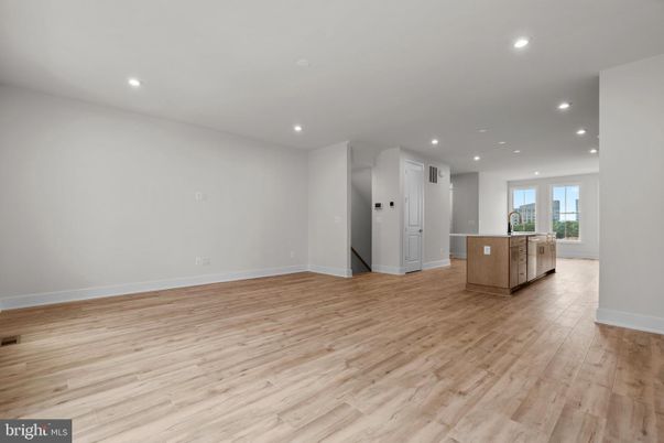 Empty room, Interior, Kitchen, Recessed Lighting, Wood Texture Flooring