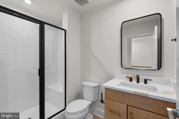Bathroom, Glass Shower, Interior, Recessed Lighting, Tile Countertops