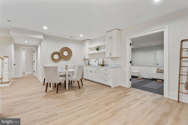 Dining room, Interior, Kitchen, Living room, Recessed Lighting, Wood Texture Flooring