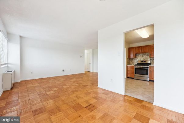 Empty room, Interior, Kitchen, Stainless Steel Appliances, Wood Texture Flooring