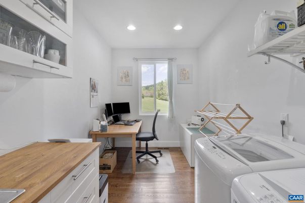 Home Office, Interior, Recessed Lighting, Washer, Wood Texture Flooring