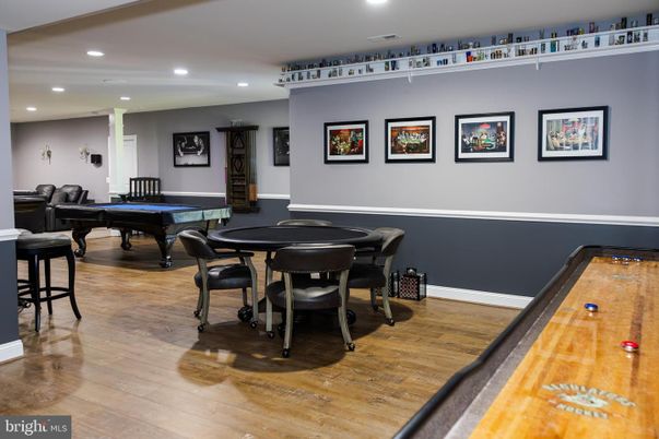 Billiard Table, Game Room, Interior, Recessed Lighting, Wood Texture Flooring