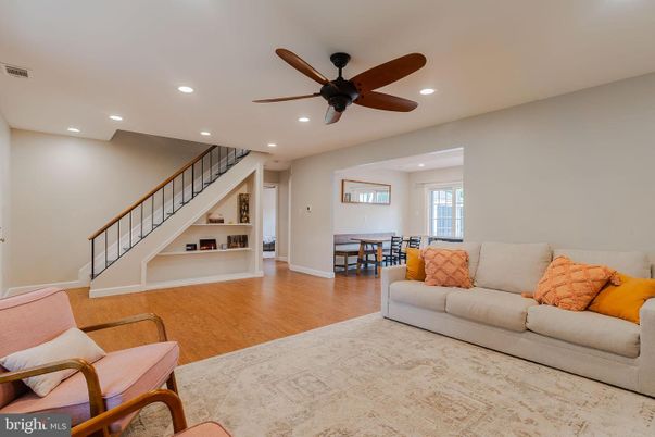 Dining room, Interior, Living room, Recessed Lighting, Wood Texture Flooring