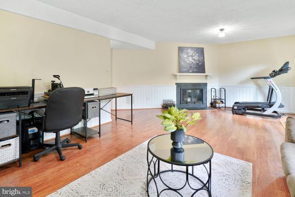 Fireplace, Fitness Equipment, Home Office, Interior, Wood Texture Flooring