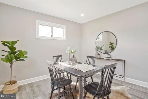 Dining room, Interior, Recessed Lighting, Wood Texture Flooring