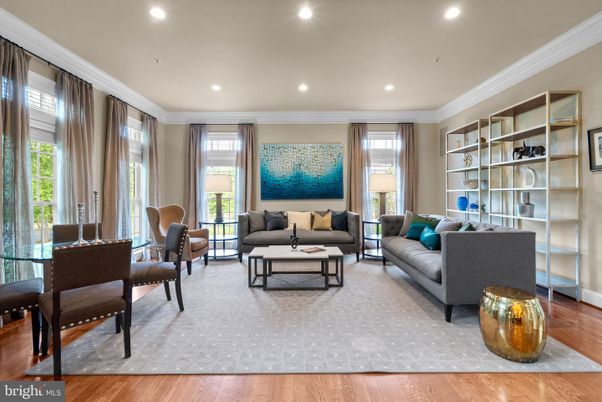Dining room, Interior, Living room, Recessed Lighting, Wood Texture Flooring