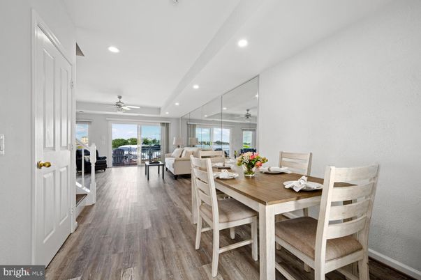 Dining room, Interior, Living room, Recessed Lighting, Wood Texture Flooring