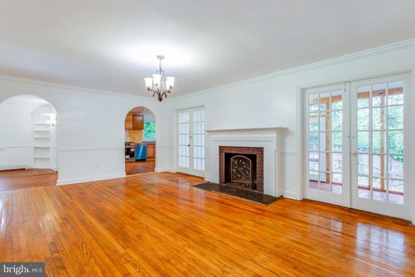 Chandelier, Empty room, Fireplace, Interior, Wood Texture Flooring