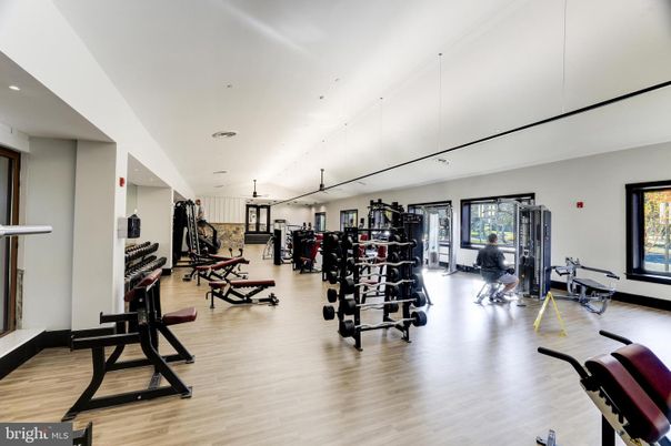 Fitness Equipment, Gym, Interior, Recessed Lighting, Wood Texture Flooring