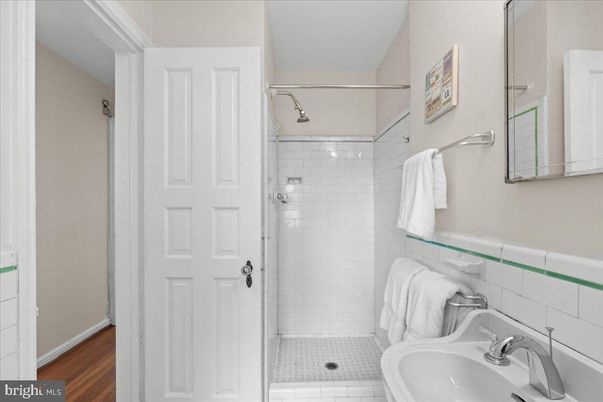 Bathroom, Glass Shower, Interior, Wood Texture Flooring