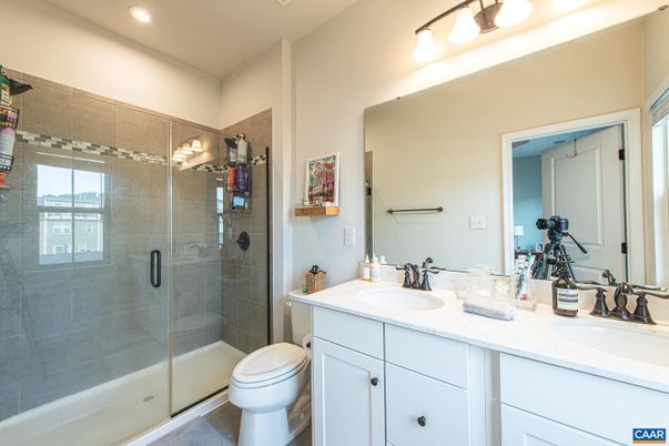 Bathroom, Dual Sink Vanities, Glass Shower, Interior, Recessed Lighting