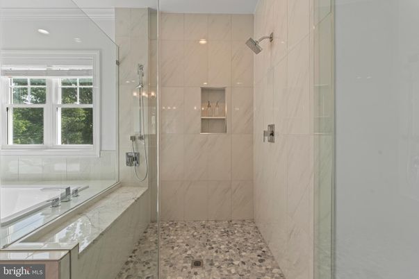 Bathroom, Glass Shower, Interior, Marble Walls, Recessed Lighting