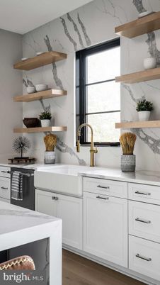 Interior, Kitchen, Marble Walls, Wood Texture Flooring