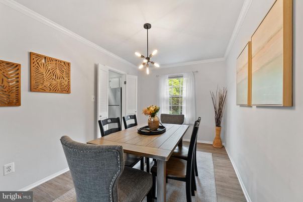 Dining room, Interior, Pendant Lights, Wood Texture Flooring