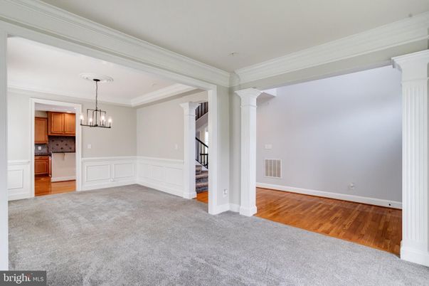 Chandelier, Empty room, Interior, Kitchen, Pendant Lights, Wood Texture Flooring