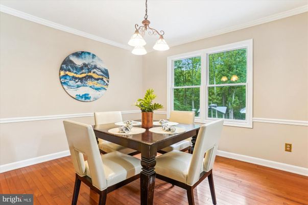 Dining room, Interior, Pendant Lights, Wood Texture Flooring