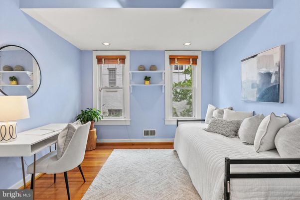 Bedroom, Home Office, Interior, Recessed Lighting, Wood Texture Flooring