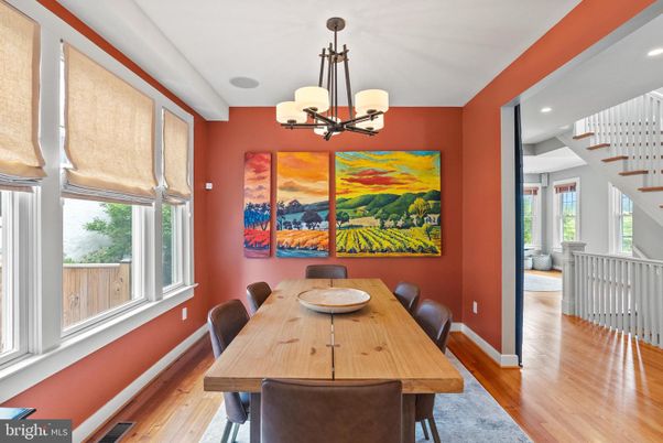 Chandelier, Dining room, Interior, Recessed Lighting, Wood Texture Flooring