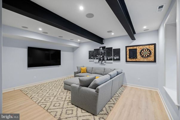 Interior, Living room, Recessed Lighting, Wooden Beams, Wood Texture Flooring
