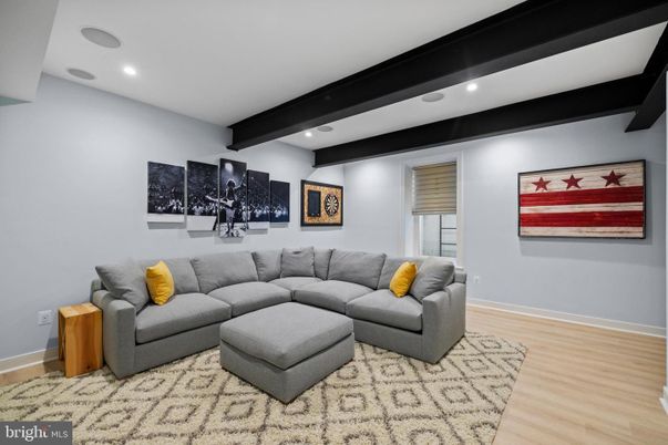 Interior, Living room, Recessed Lighting, Wooden Beams, Wood Texture Flooring