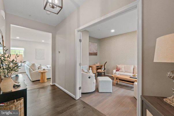Dining room, Interior, Living room, Recessed Lighting, Wood Texture Flooring
