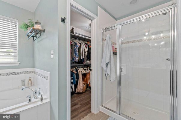 Bathroom, Glass Shower, Interior, Walk-in Closets, Wood Texture Flooring