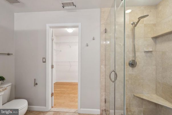 Bathroom, Glass Shower, Interior, Wood Texture Flooring