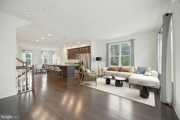 Dining room, Interior, Kitchen, Living room, Recessed Lighting, Stainless Steel Appliances, Wood Texture Flooring