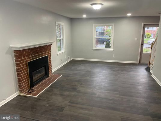Empty room, Fireplace, Interior, Recessed Lighting, Wood Texture Flooring