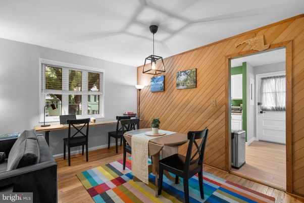 Dining room, Interior, Pendant Lights, Wood Texture Flooring, Wooden Walls