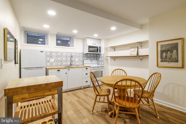 Dining room, Interior, Kitchen, Recessed Lighting, Wood Texture Flooring