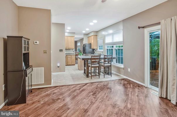 Dining room, Interior, Kitchen, Recessed Lighting, Wood Texture Flooring