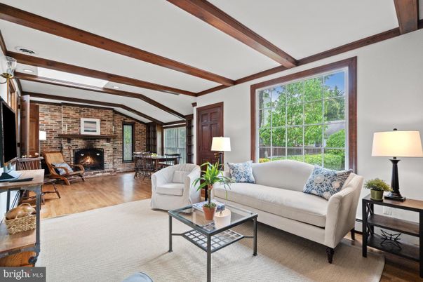 Fireplace, Interior, Living room, Stone Walls, Wooden Beams, Wood Texture Flooring