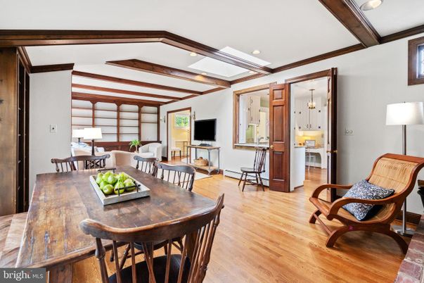 Dining room, Interior, Kitchen, Recessed Lighting, Wooden Beams, Wood Texture Flooring