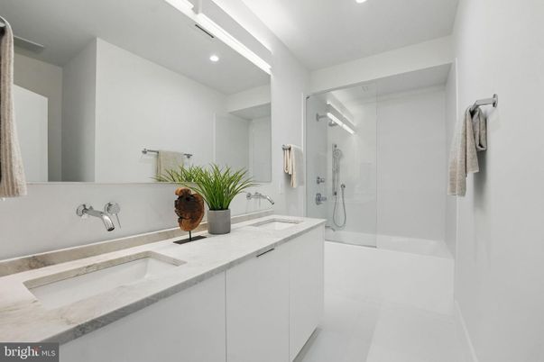 Bathroom, Dual Sink Vanities, Glass Shower, Interior, Recessed Lighting