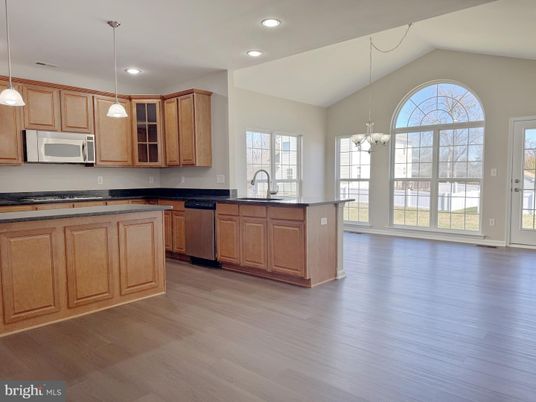 Chandelier, Interior, Kitchen, Pendant Lights, Recessed Lighting, Wood Texture Flooring