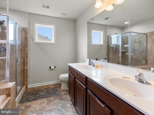 Bathroom, Dual Sink Vanities, Glass Shower, Interior, Recessed Lighting