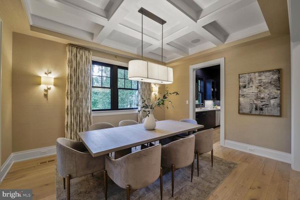 Dining room, Interior, Pendant Lights, Wood Texture Flooring
