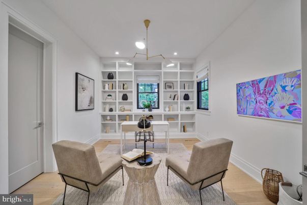 Home Office, Interior, Pendant Lights, Recessed Lighting, Wood Texture Flooring