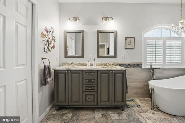 Bathroom, Chandelier, Dual Sink Vanities, Free Standing Baths, Interior