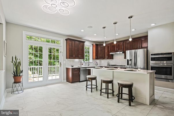 Interior, Kitchen, Marble, Pendant Lights, Recessed Lighting, Stainless Steel Appliances